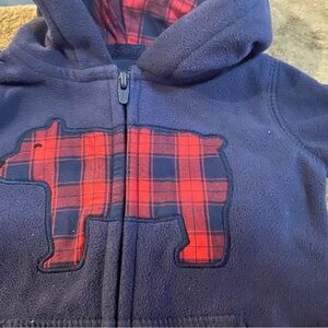 Carter's Navy and Red Plaid Bear Fleece Onesie